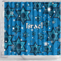 Israel Christmas Shower Curtain with Blue Star of David Pattern and Menorah Motif - Wonder Print Shop