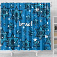 Israel Christmas Shower Curtain with Blue Star of David Pattern and Menorah Motif - Wonder Print Shop
