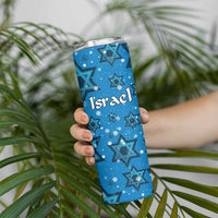 Israel Christmas Skinny Tumbler with Blue Star of David Pattern and Menorah Motif - Wonder Print Shop