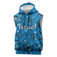 Israel Christmas Sleeveless Hoodie with Blue Star of David Pattern and Menorah Motif - Wonder Print Shop
