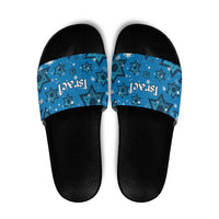 Israel Christmas Slide Sandals with Blue Star of David Pattern and Menorah Motif - Wonder Print Shop