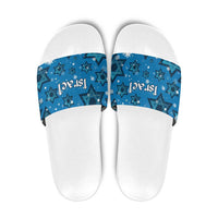 Israel Christmas Slide Sandals with Blue Star of David Pattern and Menorah Motif - Wonder Print Shop