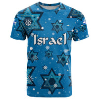 Israel Christmas T Shirt with Blue Star of David Pattern and Menorah Motif - Wonder Print Shop