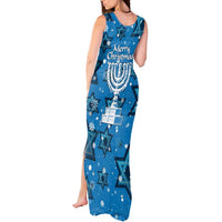 Israel Christmas Tank Maxi Dress with Blue Star of David Pattern and Menorah Motif - Wonder Print Shop