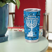 Israel Christmas Tumbler Cup with Blue Star of David Pattern and Menorah Motif - Wonder Print Shop