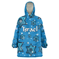 Israel Christmas Wearable Blanket Hoodie with Blue Star of David Pattern and Menorah Motif - Wonder Print Shop
