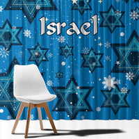 Israel Christmas Window Curtain with Blue Star of David Pattern and Menorah Motif - Wonder Print Shop