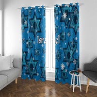 Israel Christmas Window Curtain with Blue Star of David Pattern and Menorah Motif - Wonder Print Shop