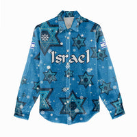 Israel Christmas Women Casual Shirt with Blue Star of David Pattern and Menorah Motif - Wonder Print Shop