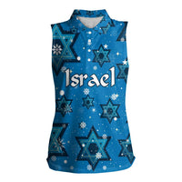 Israel Christmas Women Sleeveless Polo Shirt with Blue Star of David Pattern and Menorah Motif - Wonder Print Shop