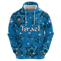 Israel Christmas Zip Hoodie with Blue Star of David Pattern and Menorah Motif - Wonder Print Shop