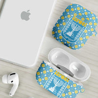 Israel Christmas AirPods Case with Blue-Yellow Star Pattern, Menorah, and Santa Motif - Wonder Print Shop