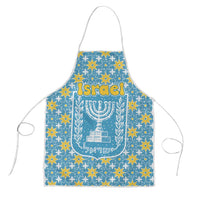 Israel Christmas Apron with Blue-Yellow Star Pattern, Menorah, and Santa Motif - Wonder Print Shop