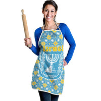 Israel Christmas Apron with Blue-Yellow Star Pattern, Menorah, and Santa Motif - Wonder Print Shop