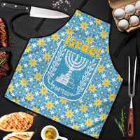 Israel Christmas Apron with Blue-Yellow Star Pattern, Menorah, and Santa Motif - Wonder Print Shop