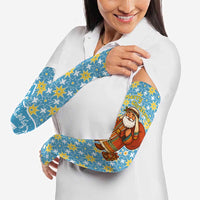 Israel Christmas Arm Sleeves with Blue-Yellow Star Pattern, Menorah, and Santa Motif - Wonder Print Shop