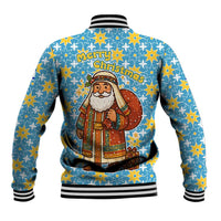 Israel Christmas Baseball Jacket with Blue-Yellow Star Pattern, Menorah, and Santa Motif - Wonder Print Shop