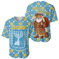 Israel Christmas Baseball Jersey with Blue-Yellow Star Pattern, Menorah, and Santa Motif - Wonder Print Shop