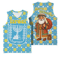 Israel Christmas Basketball Jersey with Blue-Yellow Star Pattern, Menorah, and Santa Motif - Wonder Print Shop