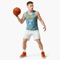 Israel Christmas Basketball Jersey with Blue-Yellow Star Pattern, Menorah, and Santa Motif - Wonder Print Shop
