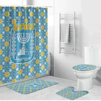 Israel Christmas Bathroom Set with Blue-Yellow Star Pattern, Menorah, and Santa Motif - Wonder Print Shop