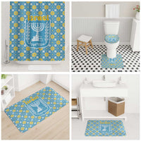 Israel Christmas Bathroom Set with Blue-Yellow Star Pattern, Menorah, and Santa Motif - Wonder Print Shop