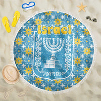 Israel Christmas Beach Blanket with Blue-Yellow Star Pattern, Menorah, and Santa Motif - Wonder Print Shop