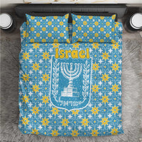Israel Christmas Bedding Set with Blue-Yellow Star Pattern, Menorah, and Santa Motif - Wonder Print Shop