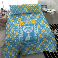 Israel Christmas Bedding Set with Blue-Yellow Star Pattern, Menorah, and Santa Motif - Wonder Print Shop
