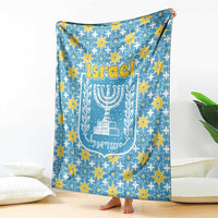 Israel Christmas Blanket with Blue-Yellow Star Pattern, Menorah, and Santa Motif - Wonder Print Shop