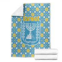 Israel Christmas Blanket with Blue-Yellow Star Pattern, Menorah, and Santa Motif - Wonder Print Shop