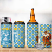 Israel Christmas 4 in 1 Can Cooler Tumbler with Blue-Yellow Star Pattern, Menorah, and Santa Motif - Wonder Print Shop