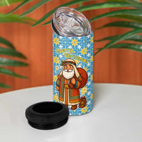 Israel Christmas 4 in 1 Can Cooler Tumbler with Blue-Yellow Star Pattern, Menorah, and Santa Motif - Wonder Print Shop