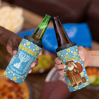 Israel Christmas 4 in 1 Can Cooler Tumbler with Blue-Yellow Star Pattern, Menorah, and Santa Motif - Wonder Print Shop