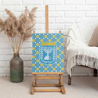 Israel Christmas Canvas Wall Art with Blue-Yellow Star Pattern, Menorah, and Santa Motif - Wonder Print Shop