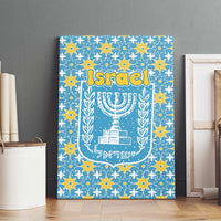 Israel Christmas Canvas Wall Art with Blue-Yellow Star Pattern, Menorah, and Santa Motif - Wonder Print Shop