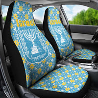 Israel Christmas Car Seat Cover with Blue-Yellow Star Pattern, Menorah, and Santa Motif - Wonder Print Shop