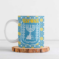 Israel Christmas Ceramic Mug with Blue-Yellow Star Pattern, Menorah, and Santa Motif - Wonder Print Shop