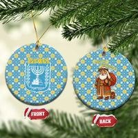 Israel Christmas Ceramic Ornament with Blue-Yellow Star Pattern, Menorah, and Santa Motif - Wonder Print Shop
