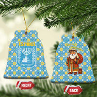 Israel Christmas Ceramic Ornament with Blue-Yellow Star Pattern, Menorah, and Santa Motif - Wonder Print Shop