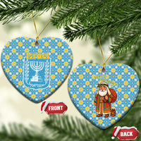 Israel Christmas Ceramic Ornament with Blue-Yellow Star Pattern, Menorah, and Santa Motif - Wonder Print Shop