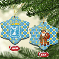 Israel Christmas Ceramic Ornament with Blue-Yellow Star Pattern, Menorah, and Santa Motif - Wonder Print Shop
