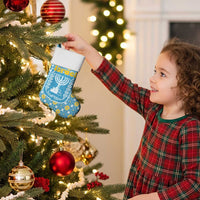 Israel Christmas Stocking with Blue-Yellow Star Pattern, Menorah, and Santa Motif - Wonder Print Shop