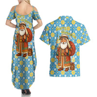 Israel Christmas Couples Matching Summer Maxi Dress and Hawaiian Shirt with Blue-Yellow Star Pattern, Menorah, and Santa Motif - Wonder Print Shop