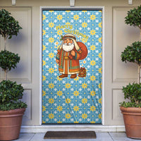 Israel Christmas Door Cover with Blue-Yellow Star Pattern, Menorah, and Santa Motif - Wonder Print Shop