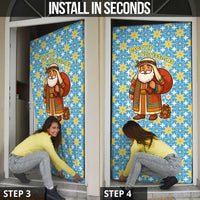 Israel Christmas Door Cover with Blue-Yellow Star Pattern, Menorah, and Santa Motif - Wonder Print Shop