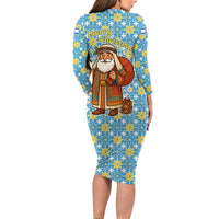 Israel Christmas Family Matching Long Sleeve Bodycon Dress and Hawaiian Shirt with Blue-Yellow Star Pattern, Menorah, and Santa Motif - Wonder Print Shop