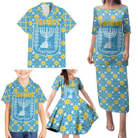 Israel Christmas Family Matching Puletasi and Hawaiian Shirt with Blue-Yellow Star Pattern, Menorah, and Santa Motif - Wonder Print Shop