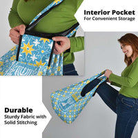 Israel Christmas Grocery Bag with Blue-Yellow Star Pattern, Menorah, and Santa Motif - Wonder Print Shop