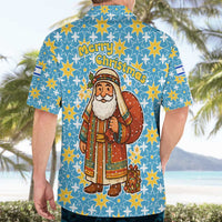 Israel Christmas Hawaiian Shirt with Blue-Yellow Star Pattern, Menorah, and Santa Motif - Wonder Print Shop